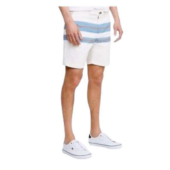 TOMMY HILFIGER Striped Chino Flat Front Shorts Coastal Nautical Blue White 2X 44 - Picture 1 of 10